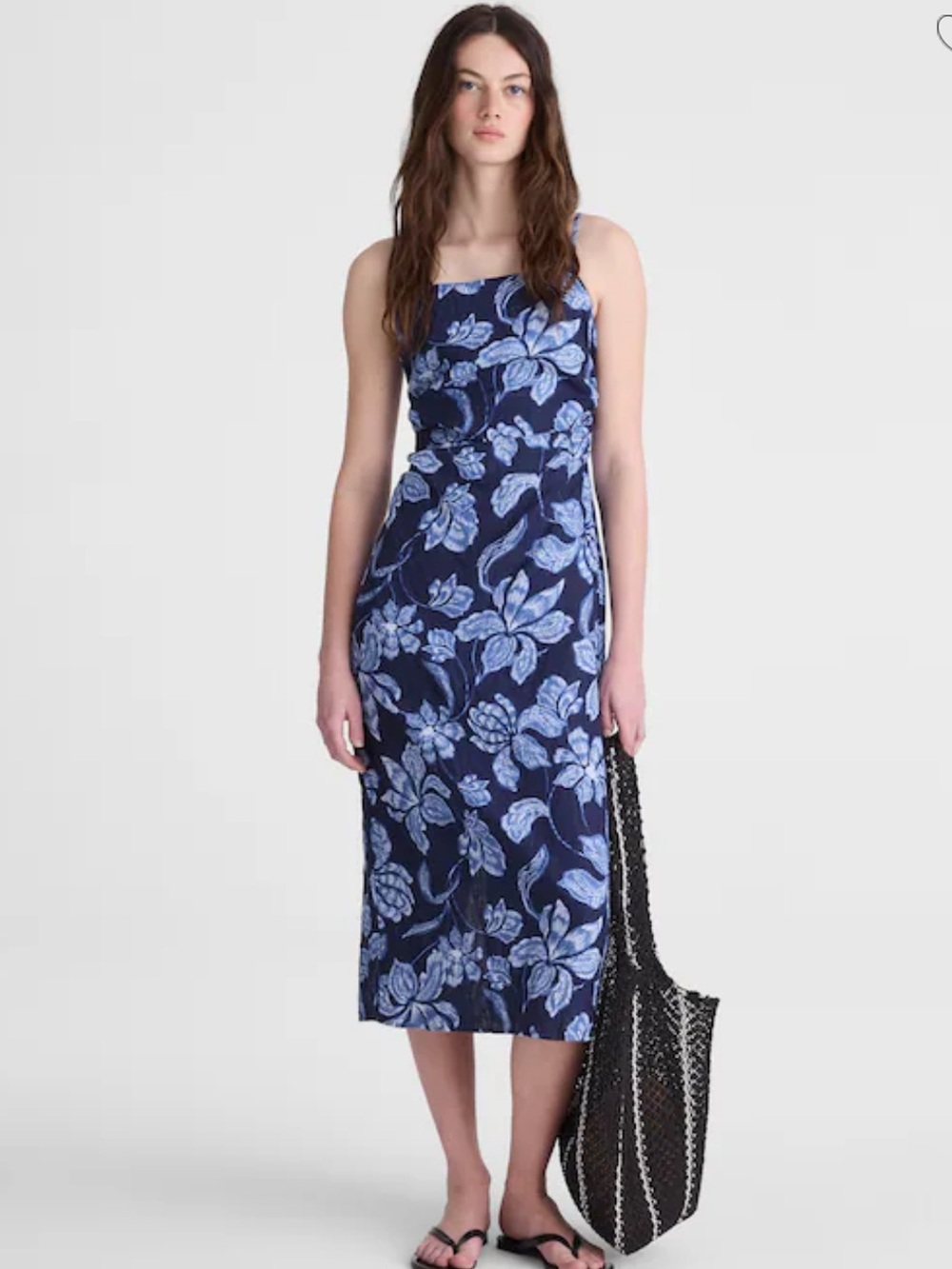 NWT Madewell | Ruched Square-Neck Midi Dress | Floral Print | 100% Linen
